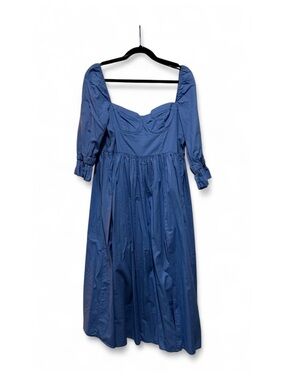 Forever 21 Blue Square-Neck Midi Dress with Puff Sleeves